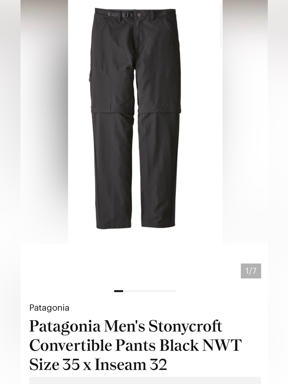 Patagonia‎ Men's Stonycroft Convertible Pants Black NWT Size 35 x Inseam 32